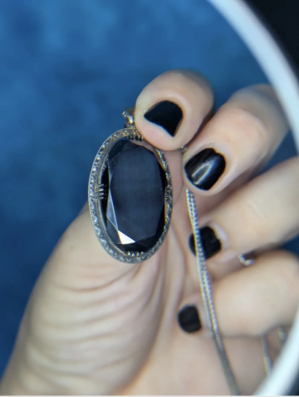 Vintage 60s Japanese Estate Necklace Stamped Silver With Gemstone Pendant